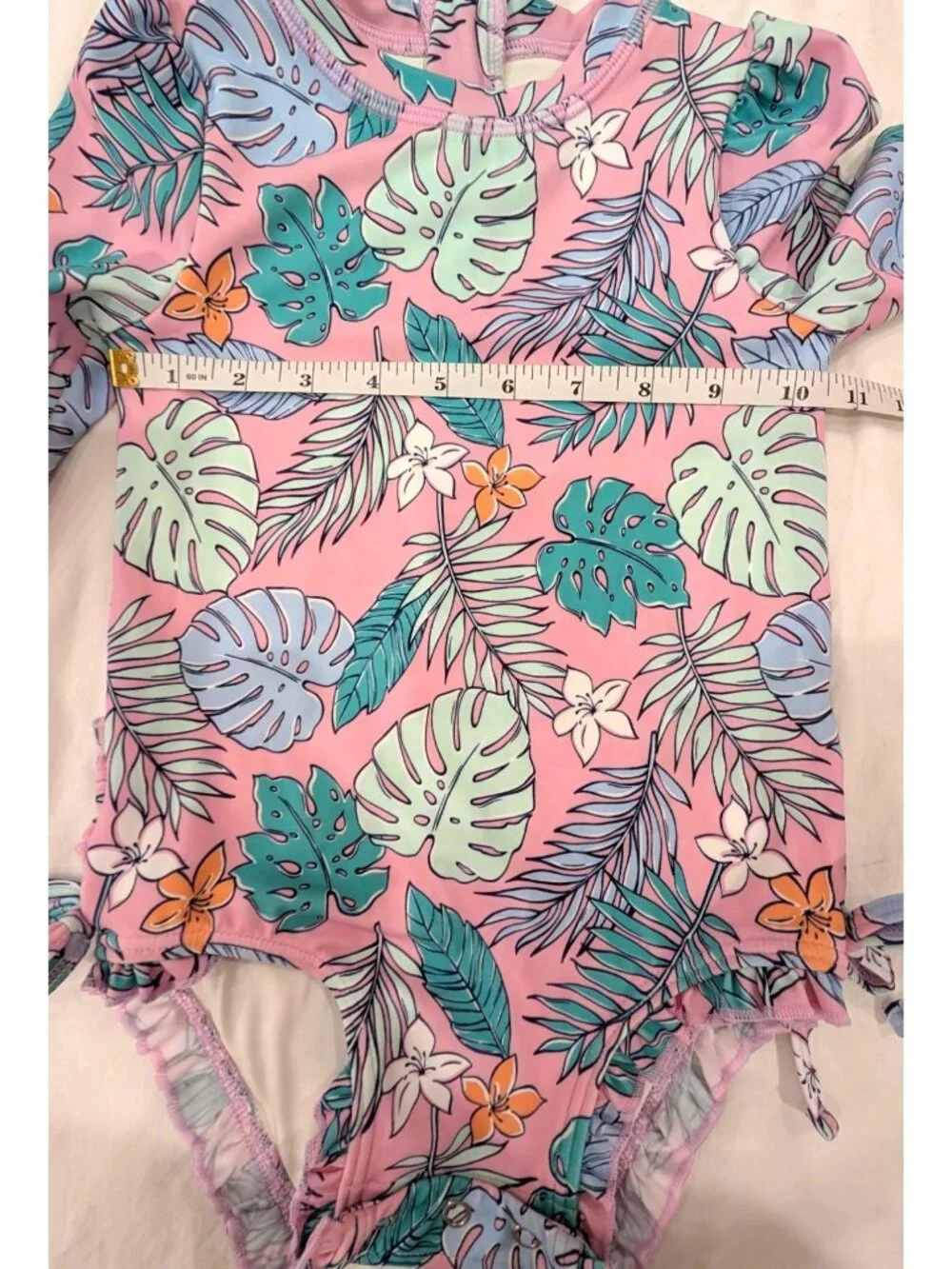 NEW Quince Toddler Long Sleeve Tie One-Piece Swimsuit, Palm, Size 3T